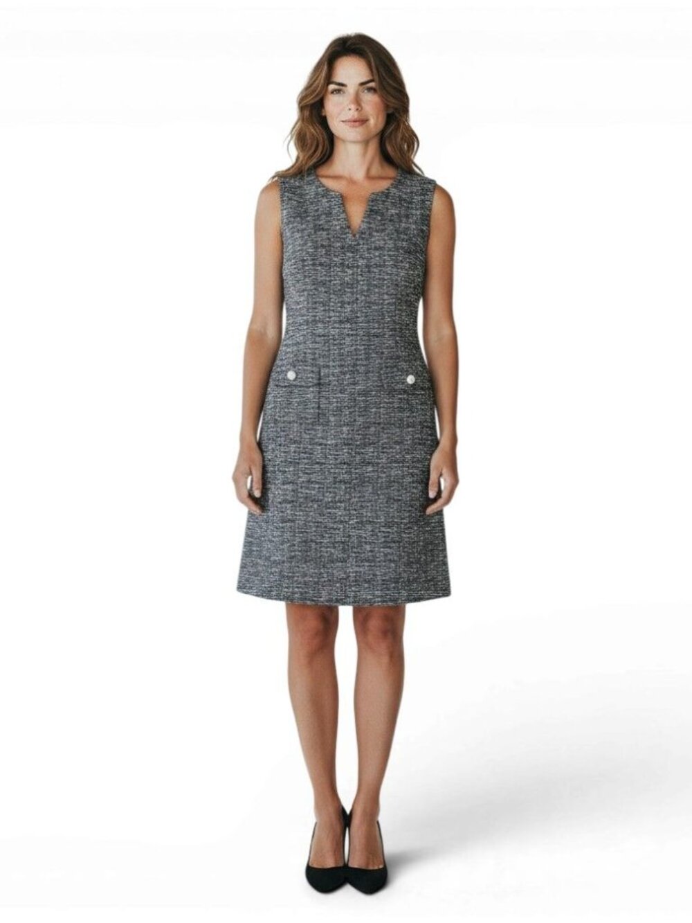 Karl Lagerfeld Paris Women's Sheath Dress 6 Black White Tweed Sleeveless Office